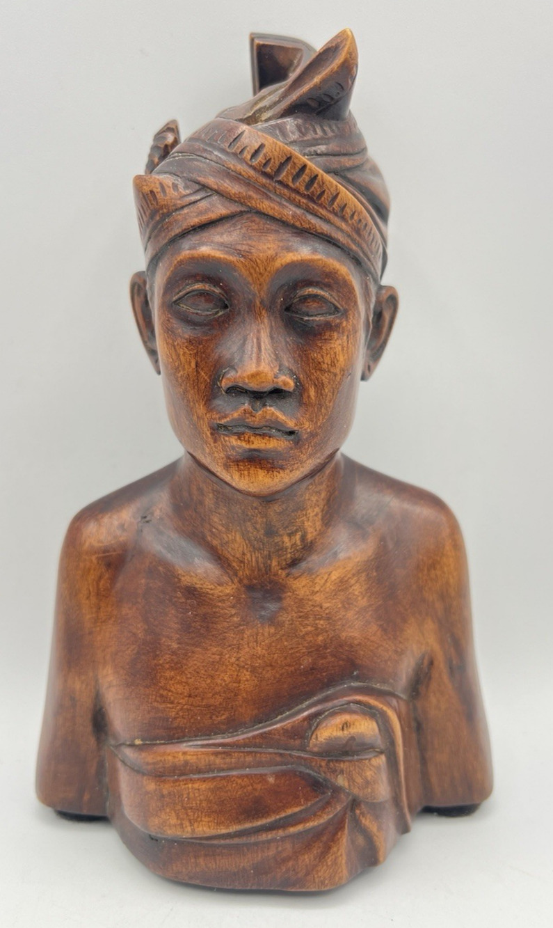 Hand Carved Wooden Bust Sculpture Asian Balinese Tribal Figurine Statue Art